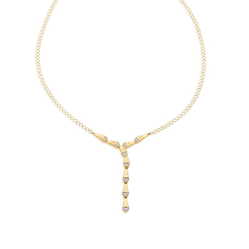 CORRENTE EM OURO AMARELO COM BRILHANTES 0,14CTS CORACOES CAMADAS