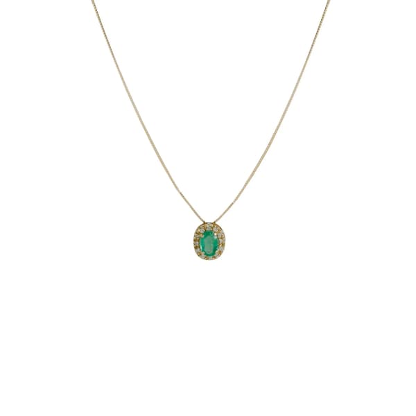 CORRENTE COM PINGENTE EM OURO AMARELO COM ESMERALDA E BRILHANTES 0,12 CTS