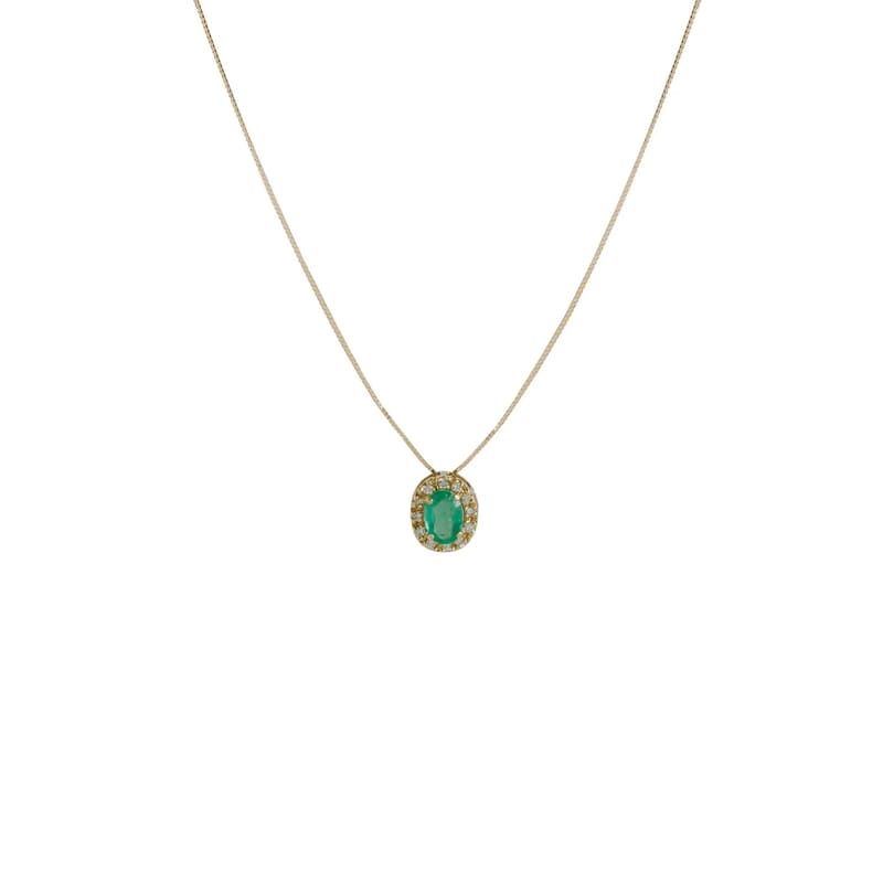 CORRENTE COM PINGENTE EM OURO AMARELO COM ESMERALDA E BRILHANTES 0,12 CTS