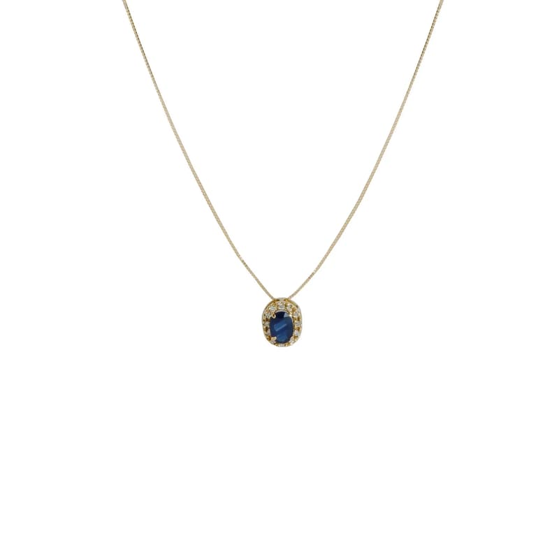 CORRENTE COM PINGENTE EM OURO AMARELO COM SAFIRA E BRILHANTES 0,12CTS