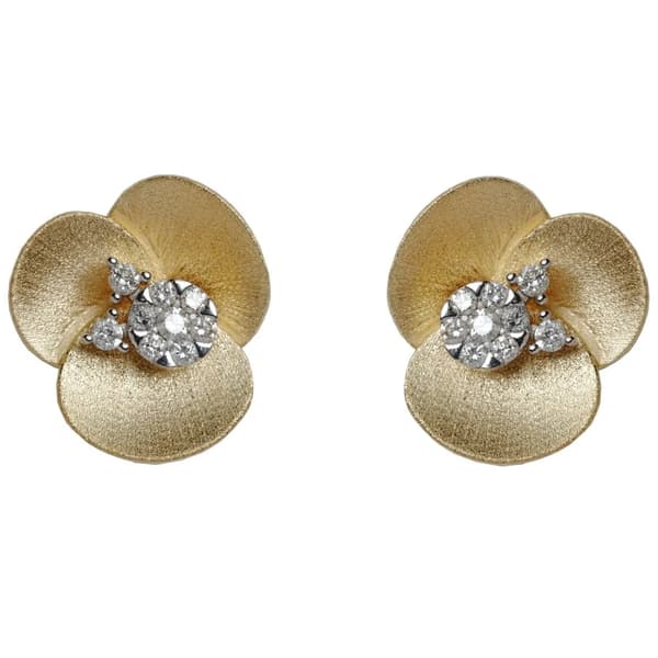 BRINCOS EM OURO AMARELO COM BRILHANTES FLOR TAM G 0,20CT COLECAO PETALA