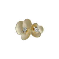 ANEL EM OURO AMARELO COM BRILHANTES FLOR DUPLA 0,20CT COLECAO PETALA