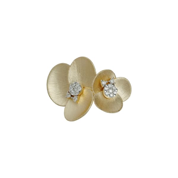 ANEL EM OURO AMARELO COM BRILHANTES FLOR DUPLA 0,20CT COLECAO PETALA