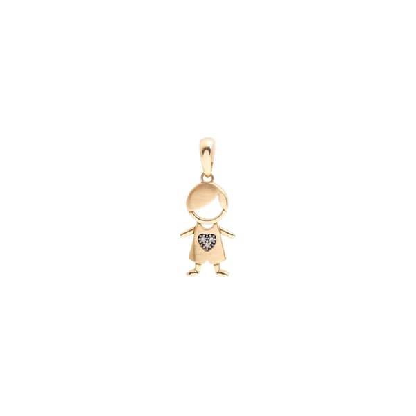 PINGENTE EM OURO AMARELO MENINO FOSCO COM BRILHANTES 0.015CT