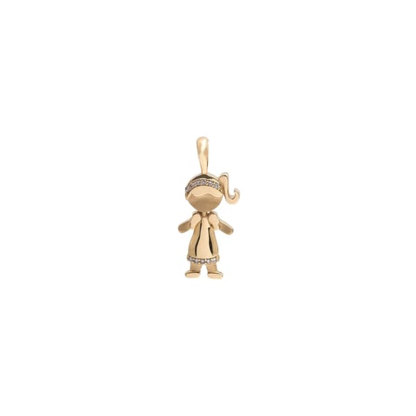 PINGENTE EM OURO AMARELO MENINA FOSCA E POLIDA COM BRILHANTES 0.05CT
