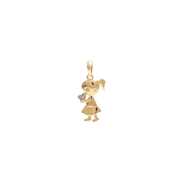 PINGENTE EM OURO AMARELO MENINA COM BRILHANTE