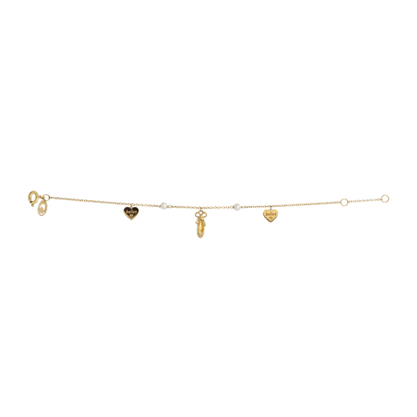 PULSEIRA EM OURO AMARELO INFANTIL  COM PEROLAS E SAPATILHA