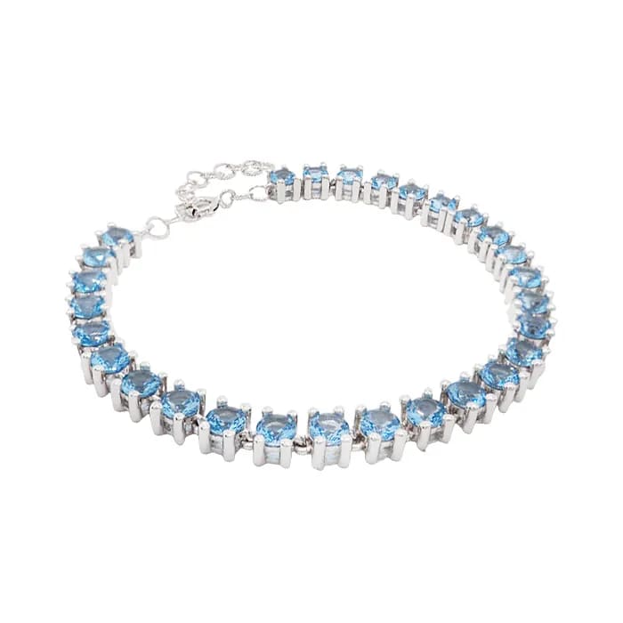 PULSEIRA EM PRATA 925 COM BANHO DE RODIO E ZIRCONIAS AZUIS